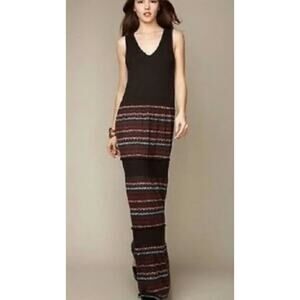 Free People Tiered Maxi Dress Pom Trim Striped Sleeveless Dress Small